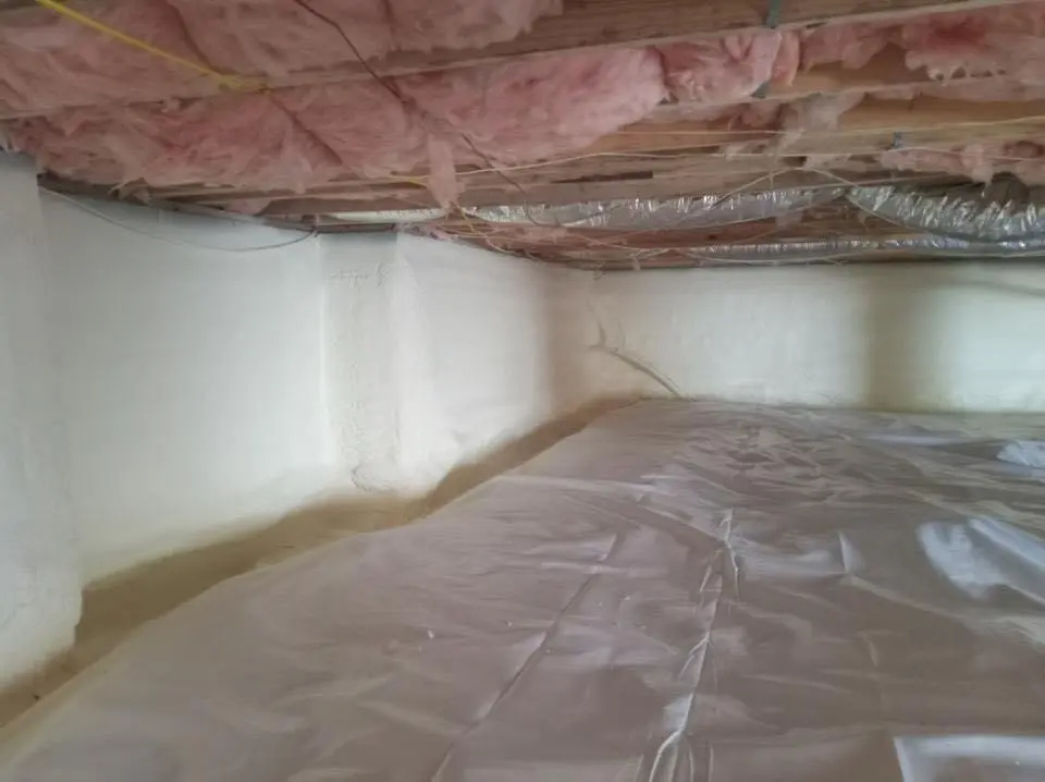 Crawl space encapsulation with closed-cell spray foam for Attic Insulation in West Greenwich